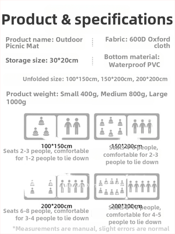 PVC piknika paklājs, Oxford audums, ūdensizturīgs, ārējai lietošanai, pārnēsājams