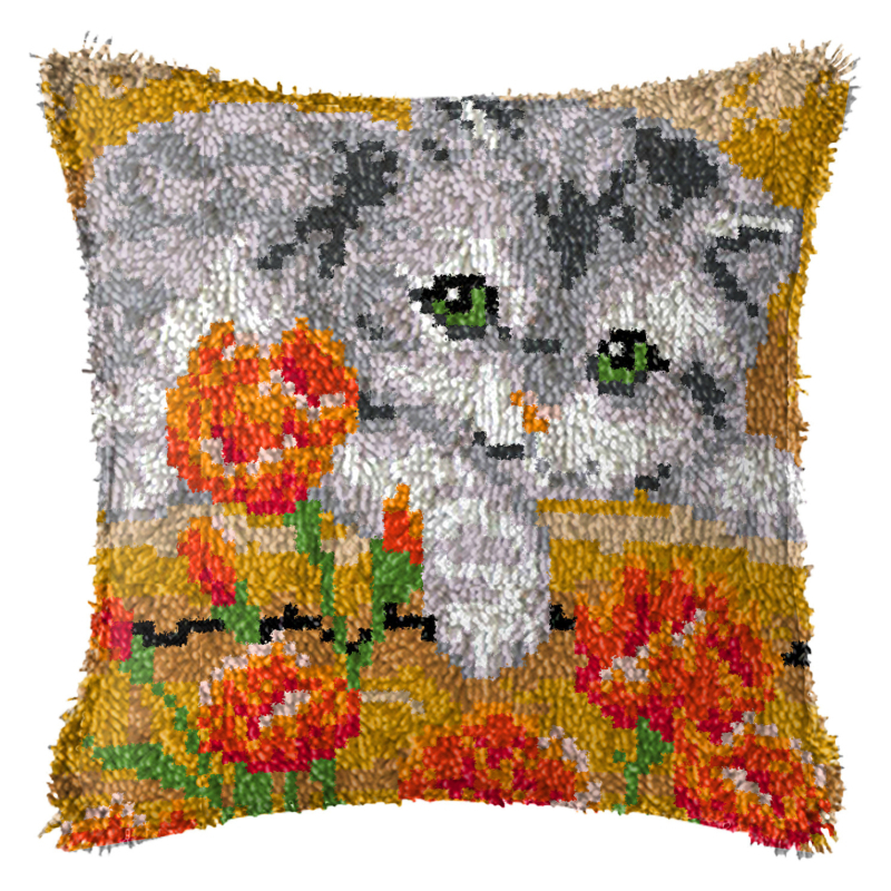 Kryžminio siuvimo komplektas pagalvėlei: vilnos siuvinėjimas, mezgimas ir prancūziškas mazgas, naujasis kinų stilius