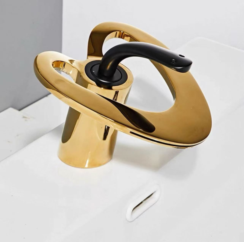 Réz anyagú fürdőszobai csaptele, modern minimalista dizájn, keverőcsap, emelőnyílású működés, bemenet-kimenet 2/1, kerámiás szeleppel