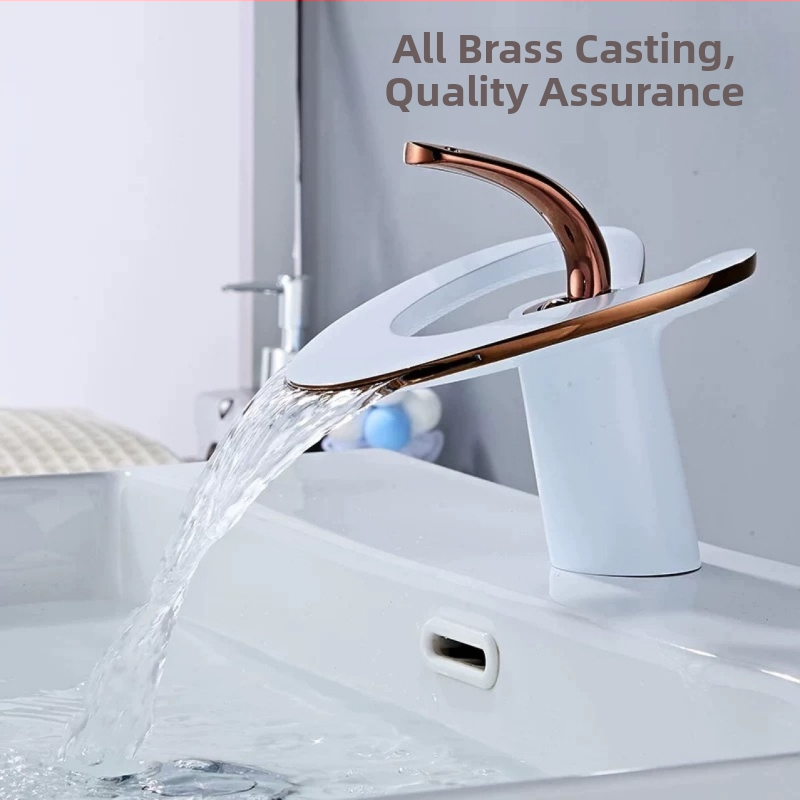 Réz anyagú fürdőszobai csaptele, modern minimalista dizájn, keverőcsap, emelőnyílású működés, bemenet-kimenet 2/1, kerámiás szeleppel