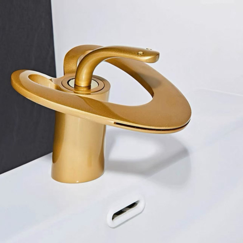 Réz anyagú fürdőszobai csaptele, modern minimalista dizájn, keverőcsap, emelőnyílású működés, bemenet-kimenet 2/1, kerámiás szeleppel