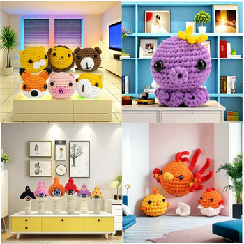 Rinkinys megzti gyvūnėliams su vilnos siūlais – pusiau verptas, susukti siūlai, pieno medvilnė