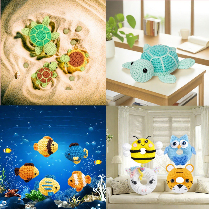 Rinkinys megzti gyvūnėliams su vilnos siūlais – pusiau verptas, susukti siūlai, pieno medvilnė