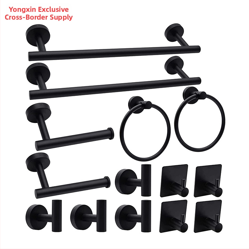 Комплект за кърпи от неръждаема стомана 304 за баня, стенен монтаж: пръчка за кърпи, държач за салфетки, пръстени за кърпи и закачалки; модерен минималистичен стил; шестчастен комплект и повече