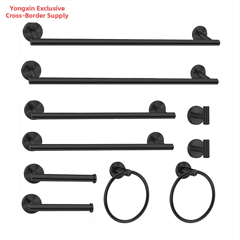 Комплект за кърпи от неръждаема стомана 304 за баня, стенен монтаж: пръчка за кърпи, държач за салфетки, пръстени за кърпи и закачалки; модерен минималистичен стил; шестчастен комплект и повече