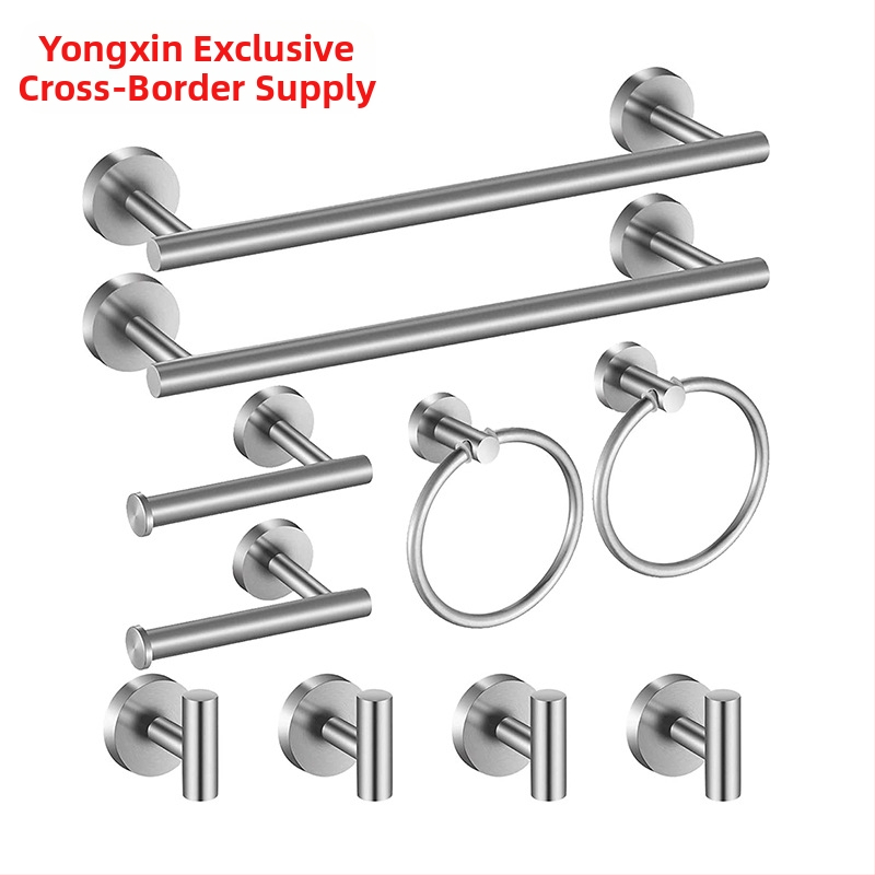 Комплект за кърпи от неръждаема стомана 304 за баня, стенен монтаж: пръчка за кърпи, държач за салфетки, пръстени за кърпи и закачалки; модерен минималистичен стил; шестчастен комплект и повече