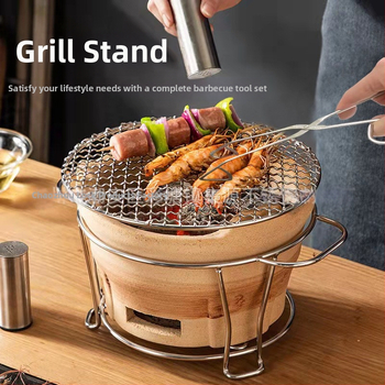 Nerūdijančio plieno kepsninės grotelių laikiklis, apvalios formos – daugiafunkcis, nešiojamas, lengvai valomas – pagamintas taškinio suvirinimo ir štampavimo technologija