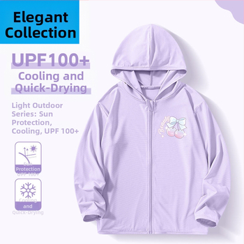 Mergaitėms skirta vasaros saulės apsaugos striukė, ice silk audinys, 160 g/m², 95% poliesteris, su gobtuvu, kvėpuojanti