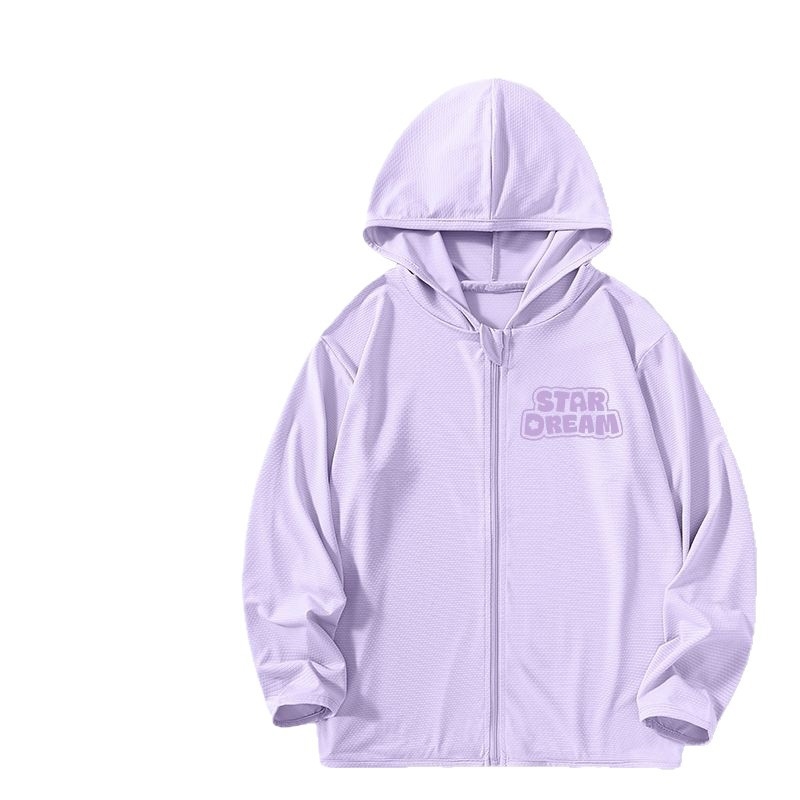 Mergaitėms skirta vasaros saulės apsaugos striukė, ice silk audinys, 160 g/m², 95% poliesteris, su gobtuvu, kvėpuojanti