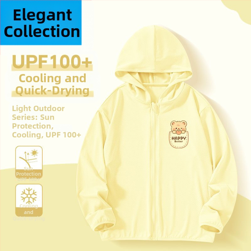 Mergaitėms skirta vasaros saulės apsaugos striukė, ice silk audinys, 160 g/m², 95% poliesteris, su gobtuvu, kvėpuojanti