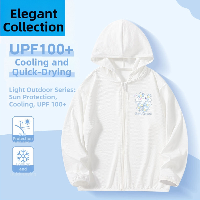 Mergaitėms skirta vasaros saulės apsaugos striukė, ice silk audinys, 160 g/m², 95% poliesteris, su gobtuvu, kvėpuojanti