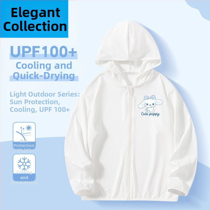 Mergaitėms skirta vasaros saulės apsaugos striukė, ice silk audinys, 160 g/m², 95% poliesteris, su gobtuvu, kvėpuojanti