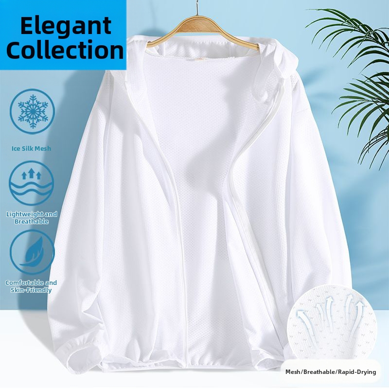 Mergaitėms skirta vasaros saulės apsaugos striukė, ice silk audinys, 160 g/m², 95% poliesteris, su gobtuvu, kvėpuojanti