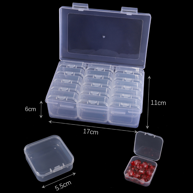 Skaidra plastikinė daugiasluoksnė papuošalų laikymo dėžutė su nuimamomis skyrimis ausims ir žiedams