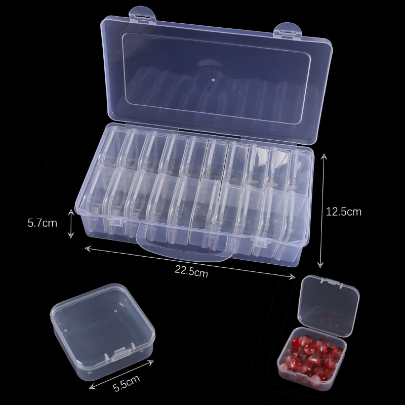 Skaidra plastikinė daugiasluoksnė papuošalų laikymo dėžutė su nuimamomis skyrimis ausims ir žiedams