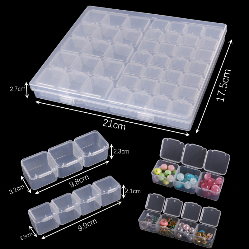 Skaidra plastikinė daugiasluoksnė papuošalų laikymo dėžutė su nuimamomis skyrimis ausims ir žiedams