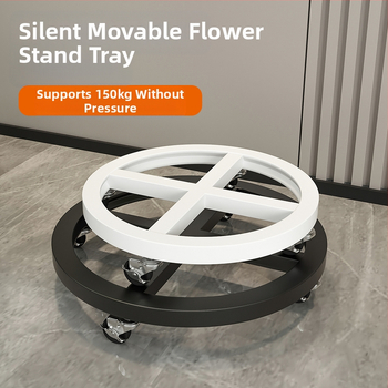 Γλάστρα με κυκλική βάση και μετακινούμενο στήριγμα με ρόδες; πλαστική κατασκευή; κατάλληλο για οικιακή κηπουρική σε δάπεδο.