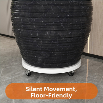 Γλάστρα με κυκλική βάση και μετακινούμενο στήριγμα με ρόδες; πλαστική κατασκευή; κατάλληλο για οικιακή κηπουρική σε δάπεδο.