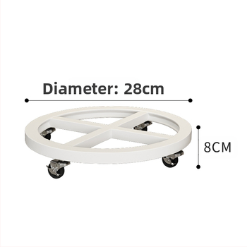 Γλάστρα με κυκλική βάση και μετακινούμενο στήριγμα με ρόδες; πλαστική κατασκευή; κατάλληλο για οικιακή κηπουρική σε δάπεδο.