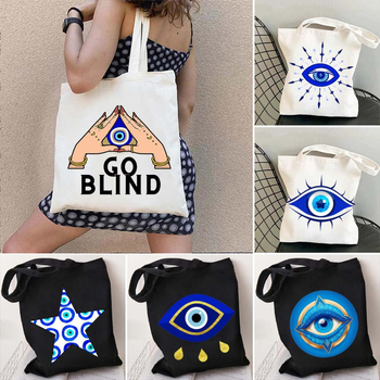 Drobės tote krepšys pirkiniams su Graffiti Greek Evil Eye atspaudu, pritaikomas, šilumos pernešimo spausdinimas, svoris 130-140 g