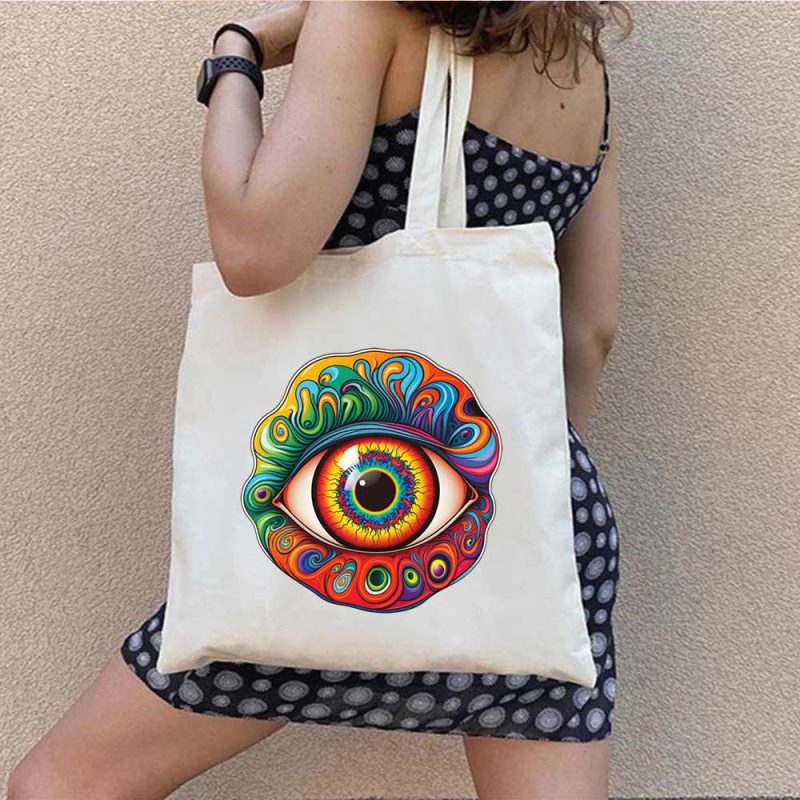 Drobės tote krepšys pirkiniams su Graffiti Greek Evil Eye atspaudu, pritaikomas, šilumos pernešimo spausdinimas, svoris 130-140 g