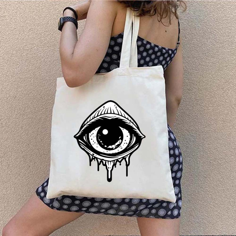 Drobės tote krepšys pirkiniams su Graffiti Greek Evil Eye atspaudu, pritaikomas, šilumos pernešimo spausdinimas, svoris 130-140 g