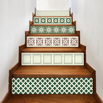 Charm Set Αυτοκόλλητα για σκάλες – αυτοκόλλητα τοίχου, αδιάβροχα, γεωμετρικός gradient floral με υφή ξύλου, PVC υλικό