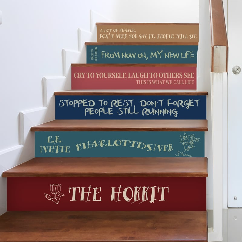 Charm Set Autocolante pentru scări – autocolante autoadezive, impermeabile, gradient geometric floral cu textură lemnoasă, PVC