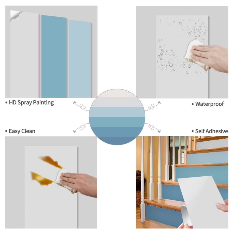 Charm Set Autocolante pentru scări – autocolante autoadezive, impermeabile, gradient geometric floral cu textură lemnoasă, PVC