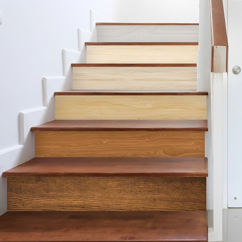 Charm Set Autocolante pentru scări – autocolante autoadezive, impermeabile, gradient geometric floral cu textură lemnoasă, PVC