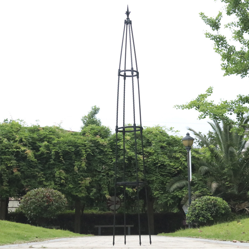 Torony típusú kültéri virágtartó műanyag bevonatú acélcsővel és gyűrűvel