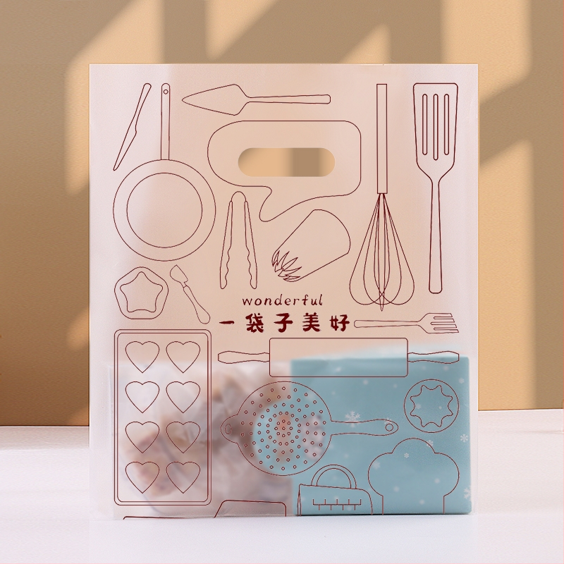 Прозрачна пластмасова опаковъчна торбичка за сладкарски изделия и за доставка, с отпечатано лого