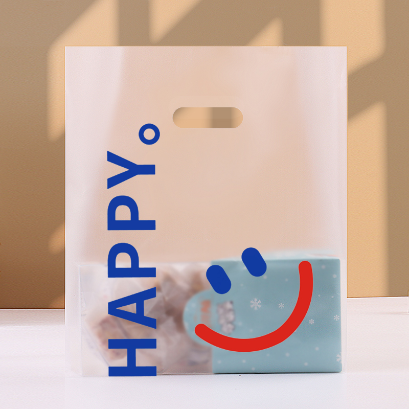 Прозрачна пластмасова опаковъчна торбичка за сладкарски изделия и за доставка, с отпечатано лого