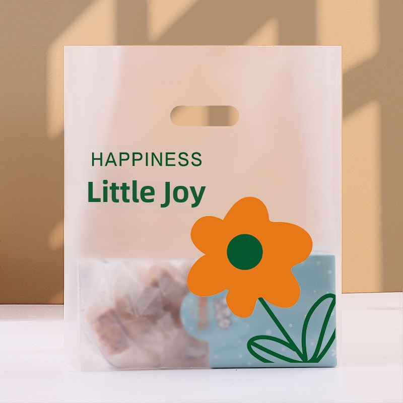 Прозрачна пластмасова опаковъчна торбичка за сладкарски изделия и за доставка, с отпечатано лого