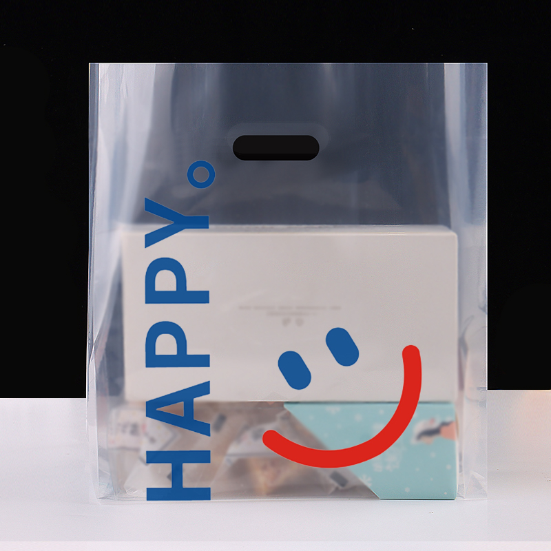 Прозрачна пластмасова опаковъчна торбичка за сладкарски изделия и за доставка, с отпечатано лого