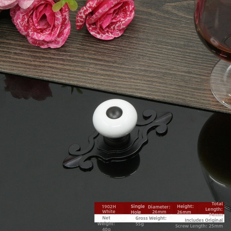 Apvali keramikinė spintos durų ir stalčiaus rankenėlė su baze, šiuolaikinis minimalistinis stilius.