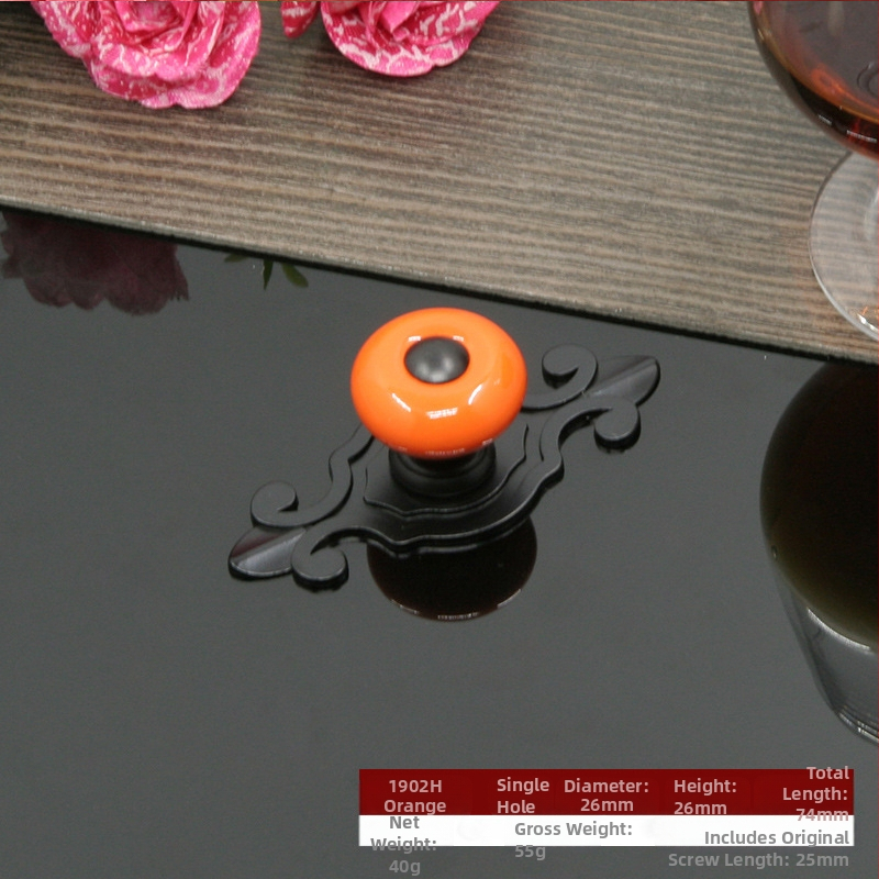 Apvali keramikinė spintos durų ir stalčiaus rankenėlė su baze, šiuolaikinis minimalistinis stilius.