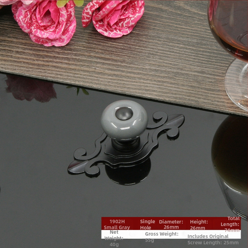 Apvali keramikinė spintos durų ir stalčiaus rankenėlė su baze, šiuolaikinis minimalistinis stilius.