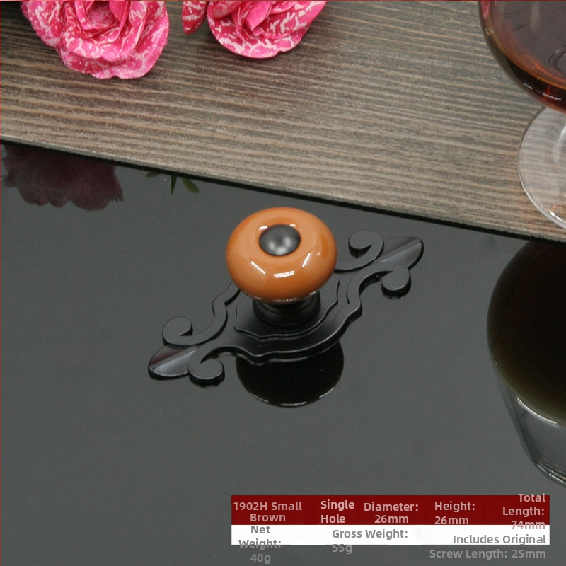 Apvali keramikinė spintos durų ir stalčiaus rankenėlė su baze, šiuolaikinis minimalistinis stilius.