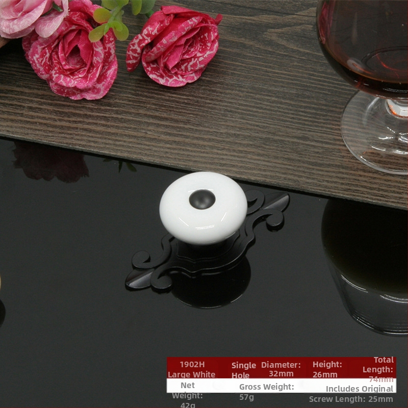 Apvali keramikinė spintos durų ir stalčiaus rankenėlė su baze, šiuolaikinis minimalistinis stilius.