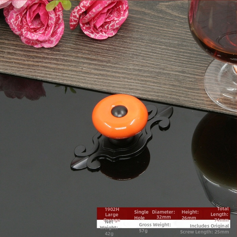 Apvali keramikinė spintos durų ir stalčiaus rankenėlė su baze, šiuolaikinis minimalistinis stilius.