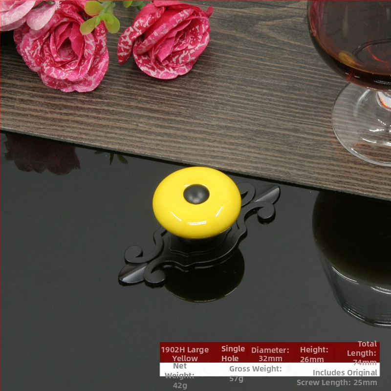 Apvali keramikinė spintos durų ir stalčiaus rankenėlė su baze, šiuolaikinis minimalistinis stilius.