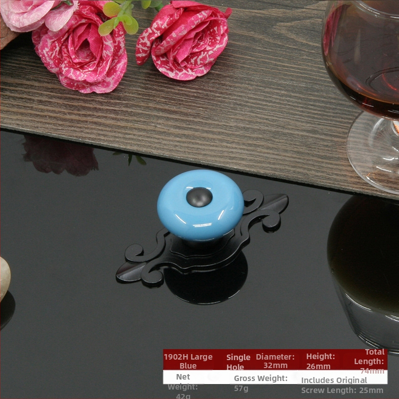 Apvali keramikinė spintos durų ir stalčiaus rankenėlė su baze, šiuolaikinis minimalistinis stilius.