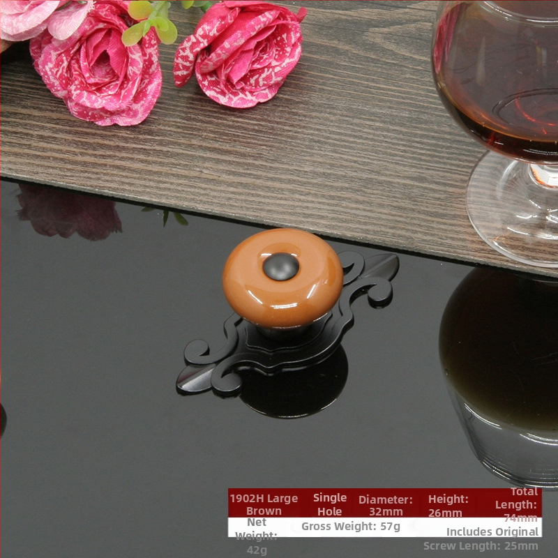 Apvali keramikinė spintos durų ir stalčiaus rankenėlė su baze, šiuolaikinis minimalistinis stilius.