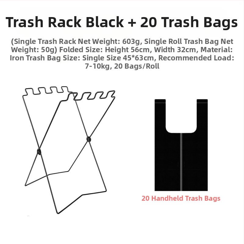 Sulankstoma šiukšlių laikymo stovelė stovyklavimui su maišų laikikliu, 100% naujos plastiko medžiagos