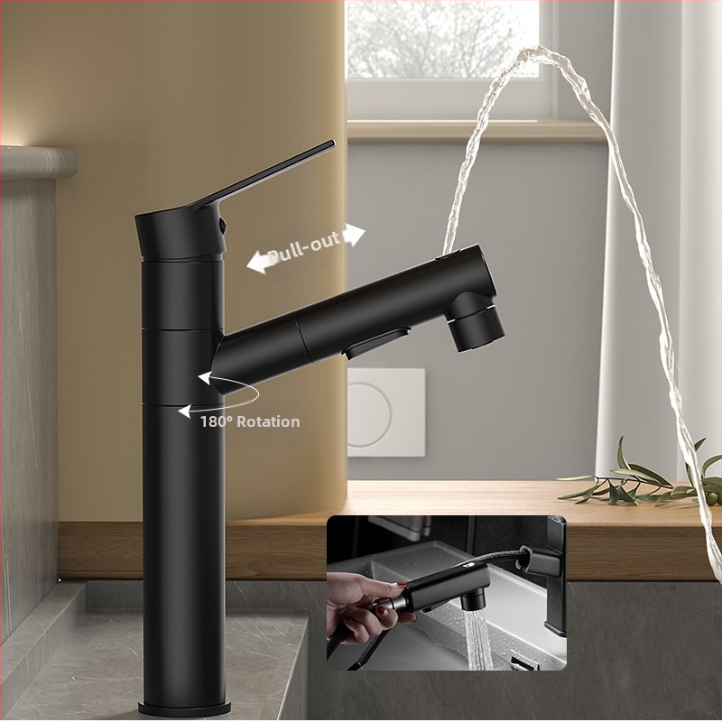 Varinis praustuvo čiaupas, dvigubo jungimo konstrukcija, atidarymas su rakteliu, keraminis vožtuvo šerdis, šiuolaikinis minimalistinis stilius