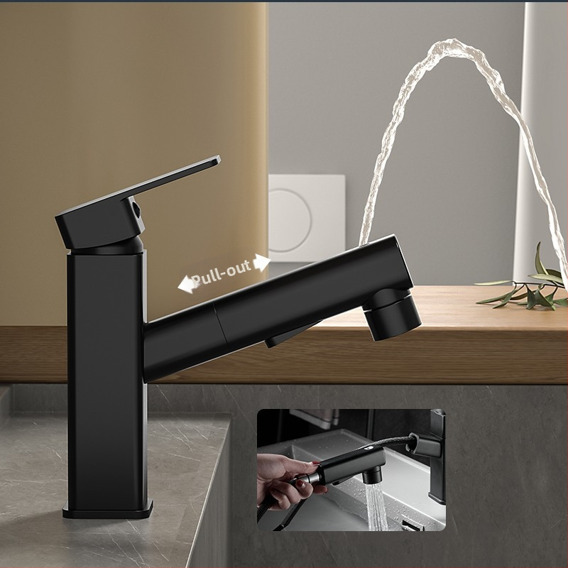 Varinis praustuvo čiaupas, dvigubo jungimo konstrukcija, atidarymas su rakteliu, keraminis vožtuvo šerdis, šiuolaikinis minimalistinis stilius