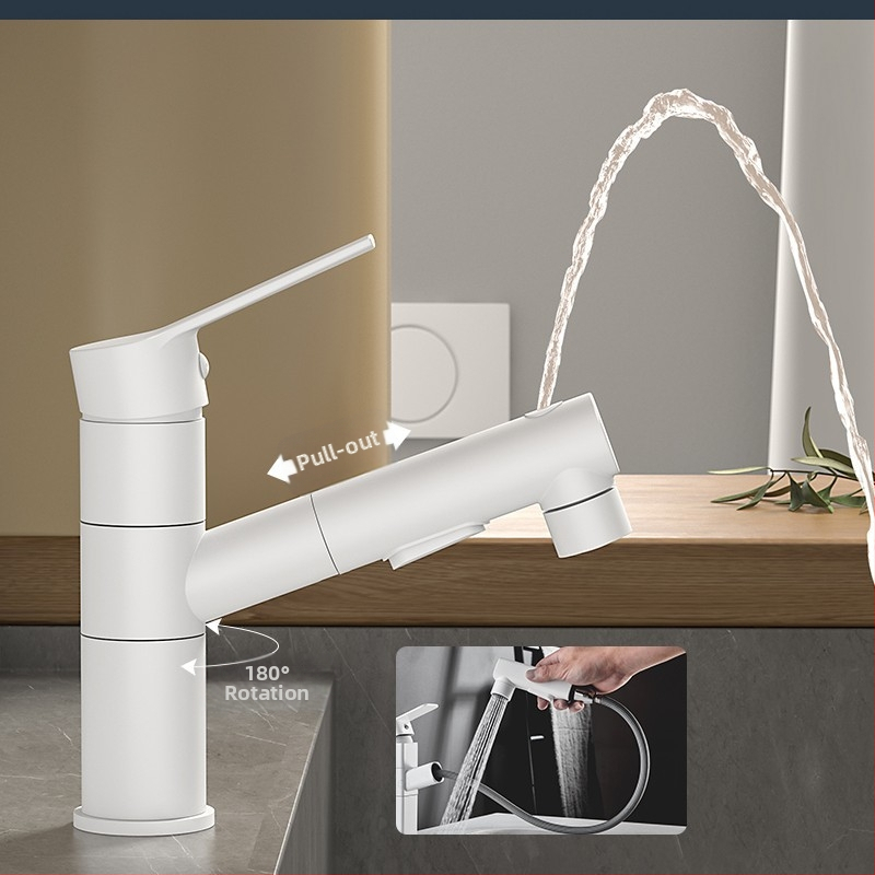 Varinis praustuvo čiaupas, dvigubo jungimo konstrukcija, atidarymas su rakteliu, keraminis vožtuvo šerdis, šiuolaikinis minimalistinis stilius