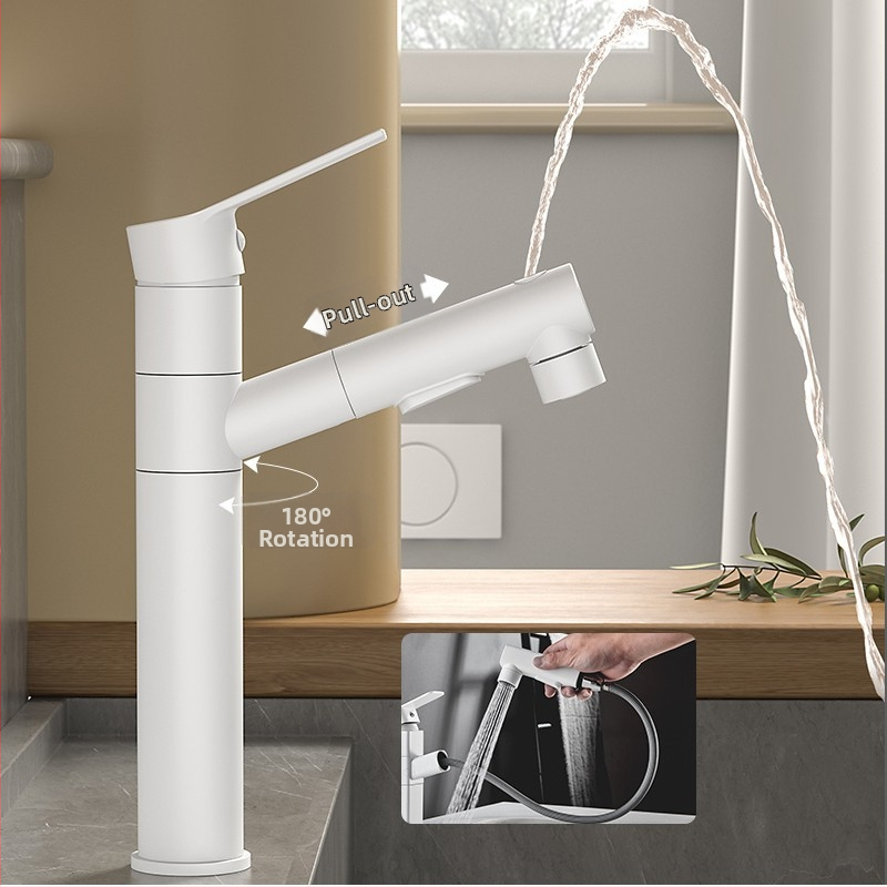 Varinis praustuvo čiaupas, dvigubo jungimo konstrukcija, atidarymas su rakteliu, keraminis vožtuvo šerdis, šiuolaikinis minimalistinis stilius