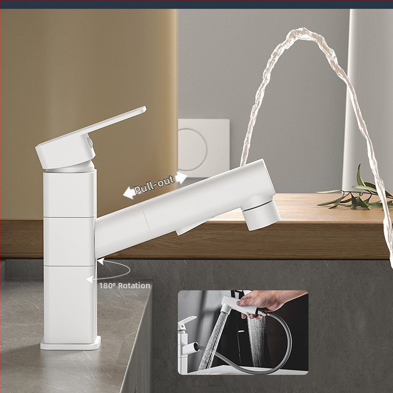 Varinis praustuvo čiaupas, dvigubo jungimo konstrukcija, atidarymas su rakteliu, keraminis vožtuvo šerdis, šiuolaikinis minimalistinis stilius